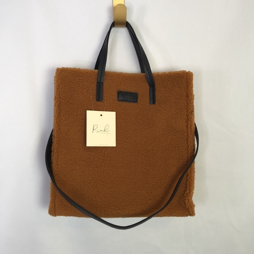 Riah Fashion Fleece Fur Tote Bag with Removable Strap Caramel - Picture 6 of 14
